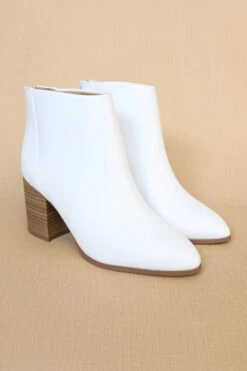 Closed Toe Ankle Booties With Wooden Block Heel-White