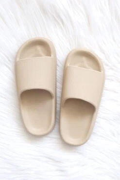 Open Toe Cloud Slides Sandals-Taupe