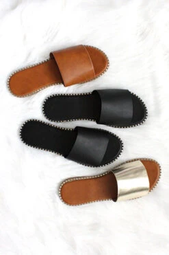 Single Band Gold Trim Sandals Slides-Tan Brown 6 Single Band Gold Trim Sandals Slides-Tan Brown -LumiWear Store micah 1 allcolors2 1