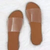 FLASH DEAL: Single Band Gold Trim Sandals Slides-Clear (Size 8.5)