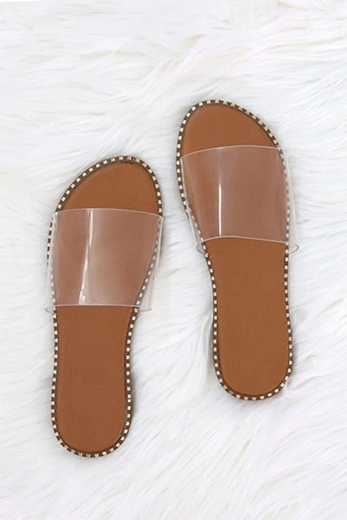 FLASH DEAL: Single Band Gold Trim Sandals Slides-Clear (Size 8.5) 1 FLASH DEAL: Single Band Gold Trim Sandals Slides-Clear (Size 8.5)