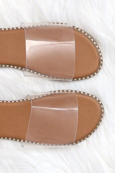 FLASH DEAL: Single Band Gold Trim Sandals Slides-Clear (Size 8.5) 2 FLASH DEAL: Single Band Gold Trim Sandals Slides-Clear (Size 8.5) - Image 2