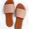 Single Band Gold Trim Sandals Slides-Natural Nude