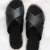 X Cross Band Gold Trim Sandals Slides-Black
