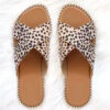 X Cross Band Gold Trim Sandals Slides-Cheetah Leopard