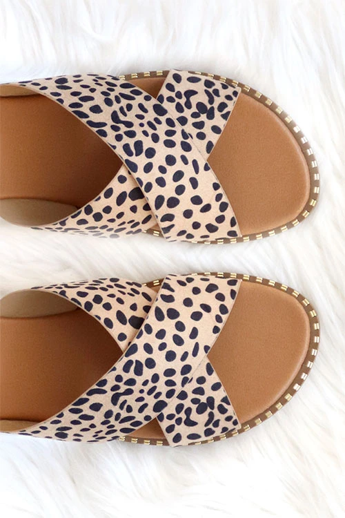 X Cross Band Gold Trim Sandals Slides-Cheetah Leopard 2 X Cross Band Gold Trim Sandals Slides-Cheetah Leopard - Image 2
