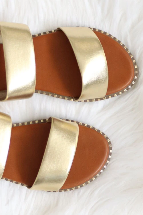 Double Band Gold Trim Sandals Slides-Gold 2 Double Band Gold Trim Sandals Slides-Gold - Image 2