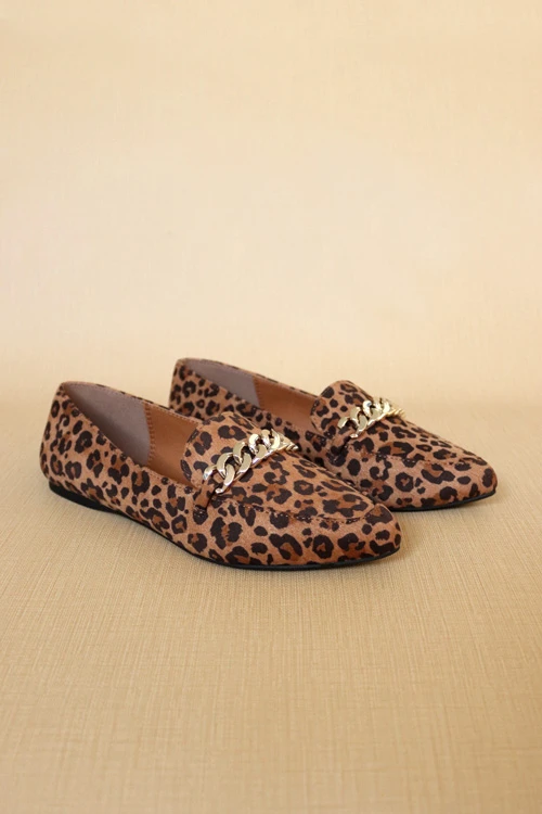 Chain Link Pointy Toe Closed Toe Loafer Flats Shoes-Leopard Print 1 Chain Link Pointy Toe Closed Toe Loafer Flats Shoes-Leopard Print