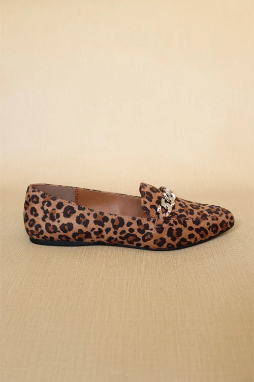 Chain Link Pointy Toe Closed Toe Loafer Flats Shoes-Leopard Print 2 Chain Link Pointy Toe Closed Toe Loafer Flats Shoes-Leopard Print - Image 2