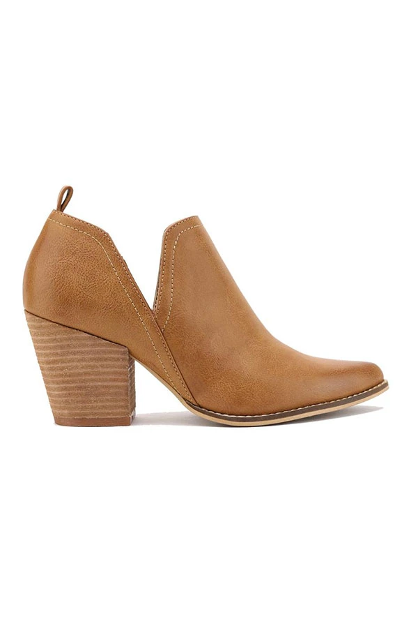 Ankle Slit Side Cutout Closed Toe Booties With Block Heel-Camel Brown 1 Ankle Slit Side Cutout Closed Toe Booties With Block Heel-Camel Brown