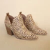Ankle Slit Side Cutout Closed Toe Booties With Block Heel-Cheetah Leopard Print