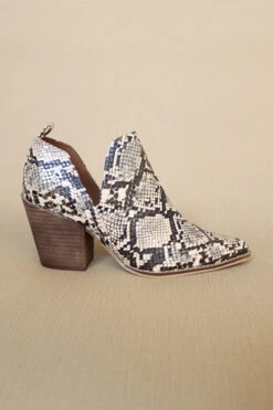 Ankle Slit Side Cutout Closed Toe Booties With Block Heel-Taupe -LumiWear Store misty 01 snake2 1