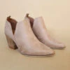 Ankle Slit Side Cutout Closed Toe Booties With Block Heel-Taupe