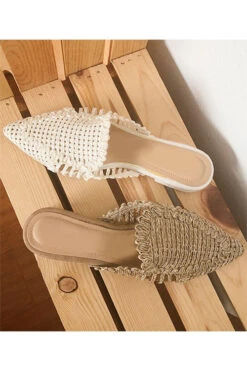 Raffia Pointy Toe Closed Toe Flat Mules Sandals Slides-Black -LumiWear Store monaco allcolors2 1