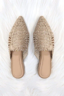 Raffia Pointy Toe Closed Toe Flat Mules Sandals Slides-Taupe