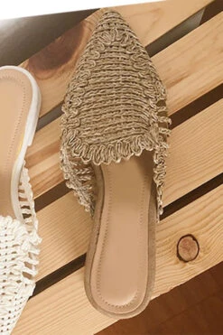 Raffia Pointy Toe Closed Toe Flat Mules Sandals Slides-Taupe -LumiWear Store monaco taupe3