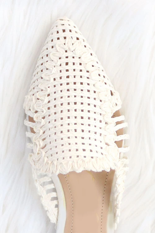 Raffia Pointy Toe Closed Toe Flat Mules Sandals Slides-White 2 Raffia Pointy Toe Closed Toe Flat Mules Sandals Slides-White - Image 2