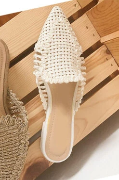 Raffia Pointy Toe Closed Toe Flat Mules Sandals Slides-White 8 Raffia Pointy Toe Closed Toe Flat Mules Sandals Slides-White -LumiWear Store monaco white3