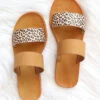 Animal Print Mixed Two Strap Band Sandals-Brown & Cheetah Leopard Print