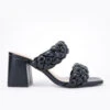 Braided Woven Two Strap Chunky Heels-Black