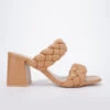 Braided Woven Two Strap Chunky Heels-Camel Brown