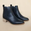 Faux Leather Chelsea Ankle Booties With Low Wooden Heel-Black