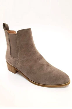 Faux Suede Chelsea Ankle Booties With Low Wooden Heel-Taupe