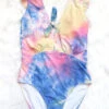 Tie Dye One Piece V-Neck Swimsuit With Ruffle Shoulders-Tie Dye Multi-Color