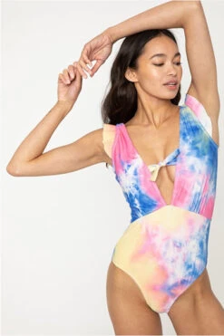 Tie Dye One Piece V-Neck Swimsuit With Ruffle Shoulders-Tie Dye Multi-Color 7 Tie Dye One Piece V-Neck Swimsuit With Ruffle Shoulders-Tie Dye Multi-Color -LumiWear Store one piece f1704 tiedyemulti4