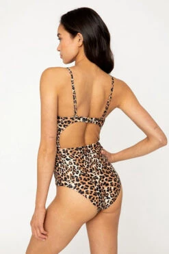 Animal Print Tie Front Cut Out One Piece Swimsuit-Cheetah Leopard Print -LumiWear Store one piece f1805 cheetah3