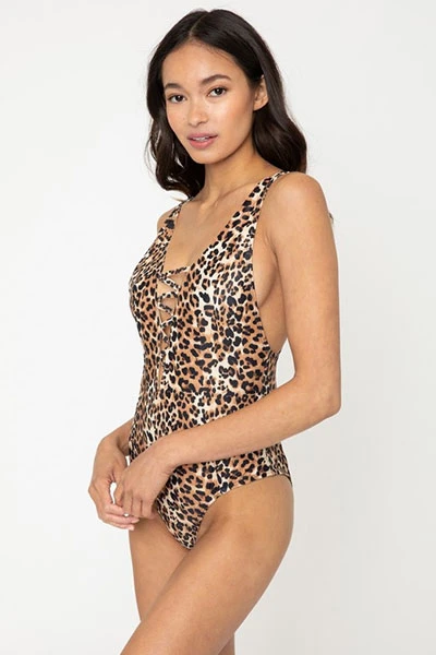 Caged Low Cut V-Neck Animal Print One Piece Swimsuit-Cheetah Leopard Print 2 Caged Low Cut V-Neck Animal Print One Piece Swimsuit-Cheetah Leopard Print - Image 2