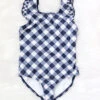 Kids One Piece V-Neck Swimsuit With Ruffle Shoulders-Gingham Print Blue