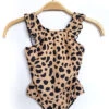 Kids Animal Print One Piece V-Neck Swimsuit With Ruffle Shoulders-Leopard Print