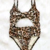 Kids Animal Print Tie Front Cut Out One Piece Swimsuit-Cheetah Leopard Print