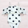 Kids Ruffle Off The Shoulder One Piece Swimsuit-Off White & Black Polka Dot
