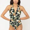 Camouflage Twist Low Cut Deep V-Neck One Piece Swimsuit-Camo Print