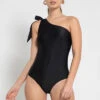 One Shoulder One Piece Swimsuit-Black
