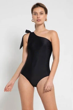 One Shoulder One Piece Swimsuit-Black
