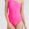 One Shoulder One Piece Swimsuit-Pink