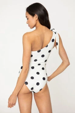 One Shoulder One Piece Swimsuit-Off White & Black Polka Dot 6 One Shoulder One Piece Swimsuit-Off White & Black Polka Dot -LumiWear Store oneshoulder swimsuit f1803 white dot3