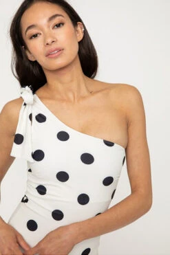 One Shoulder One Piece Swimsuit-Off White & Black Polka Dot 7 One Shoulder One Piece Swimsuit-Off White & Black Polka Dot -LumiWear Store oneshoulder swimsuit f1803 white dot4