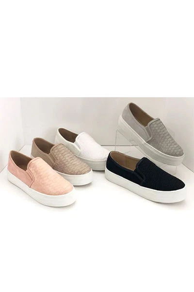 Snake Textured Casual Slip On Flat Shoes Sneakers-Taupe 2 Snake Textured Casual Slip On Flat Shoes Sneakers-Taupe - Image 2