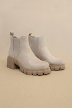 Chelsea Ankle Boots With Lug Sole Chunky Heel-Taupe