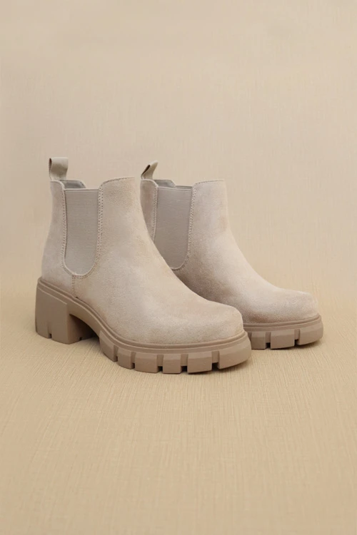 Chelsea Ankle Boots With Lug Sole Chunky Heel-Taupe 1 Chelsea Ankle Boots With Lug Sole Chunky Heel-Taupe