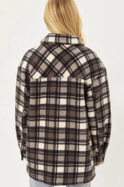 Button Up Plaid Sherpa Jacket Shacket-Black And White -LumiWear Store plaid sherpa 80001jy black3