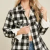 Buffalo Plaid Sherpa Lined Shirt Jacket-Black And White