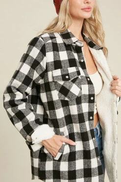 LumiWear Store -LumiWear Store plaid sherpa jacket k00429 black2