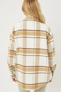 Button Up Plaid Shirt Jacket Shacket-Mocha Brown White -LumiWear Store plaid shirt 80003jy mocha3