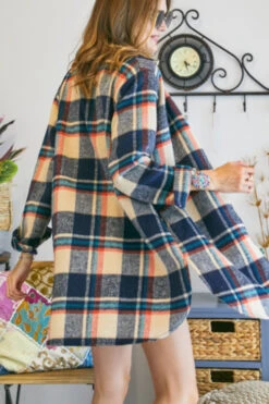 Flannel Button Up Plaid Shirt With Pockets-Navy Blue And Taupe 8 Flannel Button Up Plaid Shirt With Pockets-Navy Blue And Taupe -LumiWear Store plaid shirt cej1987a n5 navytaupe3