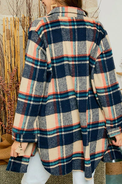 Flannel Button Up Plaid Shirt With Pockets-Navy Blue And Taupe 5 Flannel Button Up Plaid Shirt With Pockets-Navy Blue And Taupe - Image 5